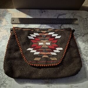 Embroidered Brown Clutch Bag